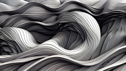 3D Abstract Swirl Background A Monochrome Masterpiece Offering Artistic Inspiration and Creative Innovation for Graphic Design, Illustration