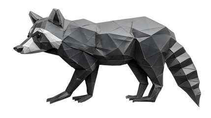 Fototapeta premium A minimalist paper art of a grey origami raccoon, transparent background, PNG Cutout