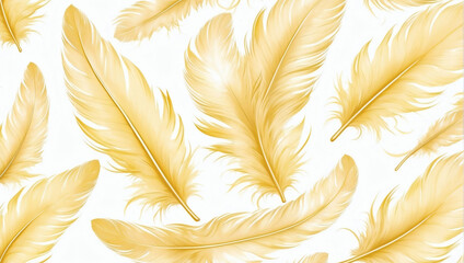 Beautiful Abstract Light Yellow Feathers on White Background