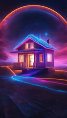 Surreal House under Sparkling Sky