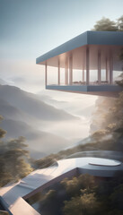 Obraz na płótnie Canvas Modern mountain house with air terrace
