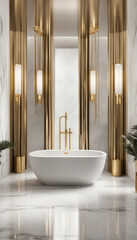 Luxurious bathroom with golden elements and marble design