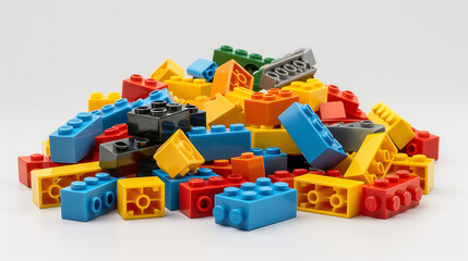 Vivid LEGO Toy Blocks Scattered on White Surface