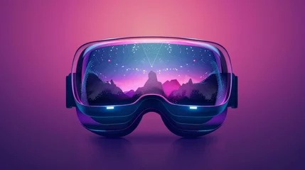 Foto op Canvas illustration of Immersive VR glasses float above a flat surface, reflecting a realistic virtual world. © Ekkarat_Studio