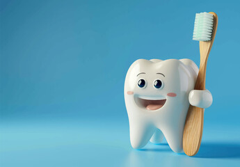 Happy cartoon tooth with toothbrush - oral hygiene concept illustration