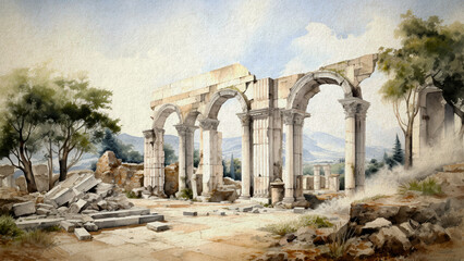 Obraz premium Ancient Cities Abstract Watercolor Design