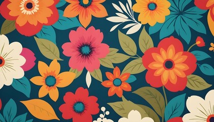 Retro floral patterns with bold blooms and vibrant upscaled_4