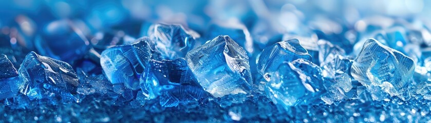 Texture of blue ice cubes, with a cold and refreshing appearance