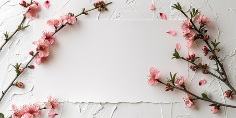 Cherry Blossom Frame on Textured White Background for Spring Themes