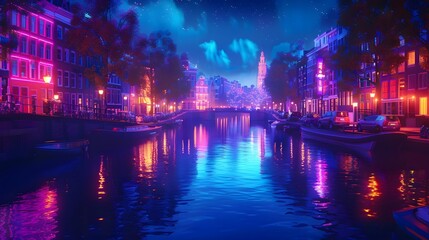 A beautiful neon lights river at night CCbeautiful view