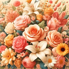 Obraz na płótnie Canvas Spring Flowers background in pastel colors suitable for Mothers day or Women's day.