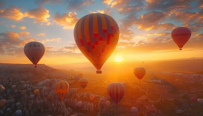 Obraz premium Colorful hot air balloons at sunrise