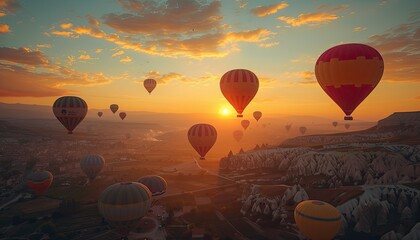 Obraz premium Colorful hot air balloons at sunrise
