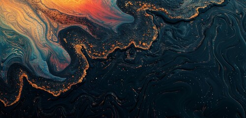 A blend of oil and water, polluting with toxic swirls.