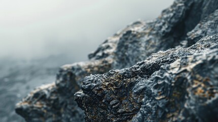 Rugged Cliffs and Textured Rocks Against Misty Background