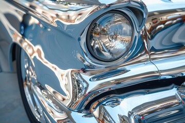 Chrome-plated surface gleaming in sunlight.