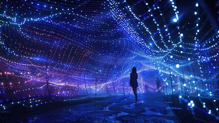 A mesmerizing light installation, with cascading strands of LEDs creating a shimmering canopy of...