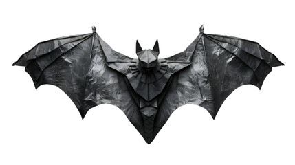  A minimalist paper art of a black origami bat, transparent background, PNG Cutout