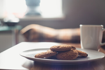 Plate of cookies and mug of coffee