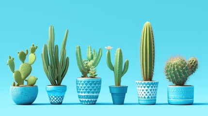 An eye catching blue flower pot showcasing vibrant cacti or succulents adding a touch of exotic charm with these decorative elements of nature - obrazy, fototapety, plakaty