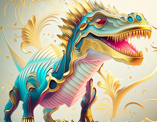ポップカラーの恐竜　AI画像　ジェネレーティブAI - obrazy, fototapety, plakaty