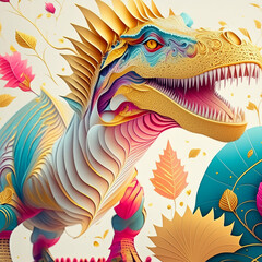 ポップなカラーの恐竜　AI画像　ジェネレーティブAI - obrazy, fototapety, plakaty