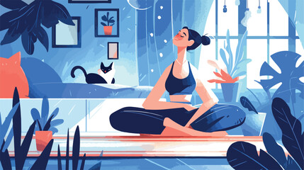 Morning exercises flat vector illustration. Healthy