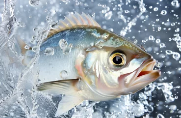 Foto op Canvas Fish with mouth open, splashing water, splashes © Florian