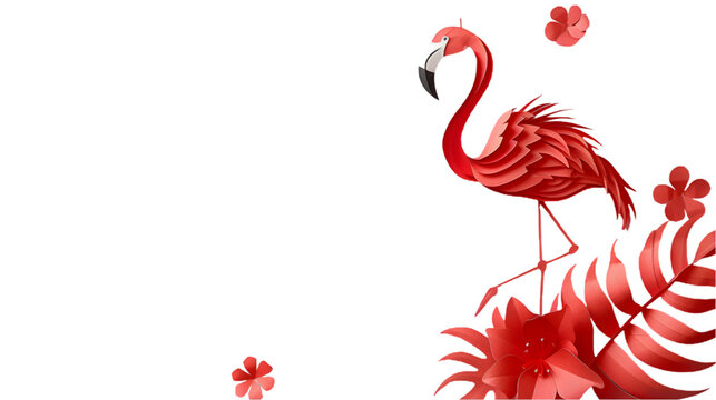  A pink paper cutout of a flamingo standing on one leg, transparent background, PNG Cutout