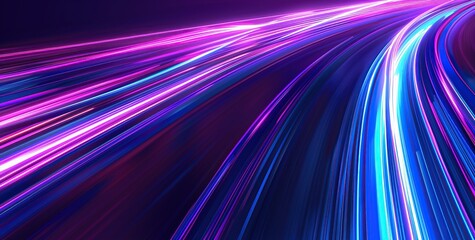 Abstract background with glowing light lines and neon lines on a dark background. Concept of speed or motion