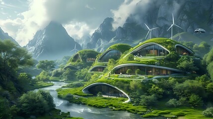 A Sustainable Tomorrow: Where Nature and Technology Thrive - obrazy, fototapety, plakaty