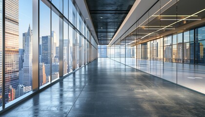 Capturing the essence of corporate elegance, this image features a bright, airy glass office...