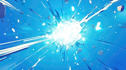 A vivid white light beams down against a brilliant blue backdrop creating a celestial effect in space The explosion of a dazzling bright ray adds a playful touch to this comic cartoon backgr