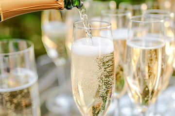 Champagne Sparkling wine Prosecco is poured into Glasses afterward and toasted Digital Art Wallpaper Background Backdrop Brainstorming Cover Card
