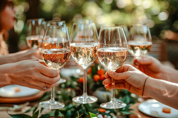 Champagne Sparkling wine Prosecco is poured into Glasses afterward and toasted Digital Art Wallpaper Background Backdrop Brainstorming Cover Card