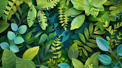 green leaves background. paper art Generative AI