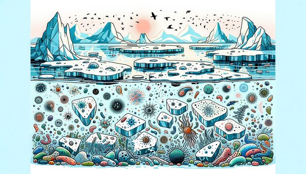 The image conveys the resilience and diversity of life forms in polar regions, emphasizing the intricate relationships within these ecosystems.