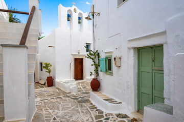 Beautiful church in narrow alley of traditional Kastro village, Sifnos island, Greece - 792072735