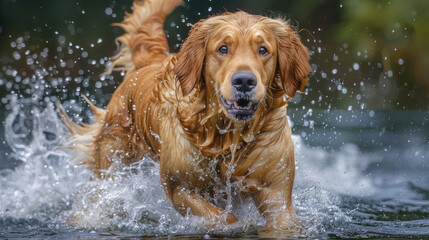 A dog energetically runs through water in this action-packed scene