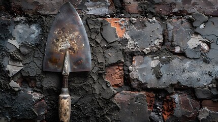 A high-definition photograph capturing the intricate texture and design of a brick masonry trowel, highlighting the craftsmanship and durability of construction tools.