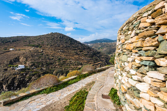 View of mountain ladscape near Kastro village, Sifnos island, Greece