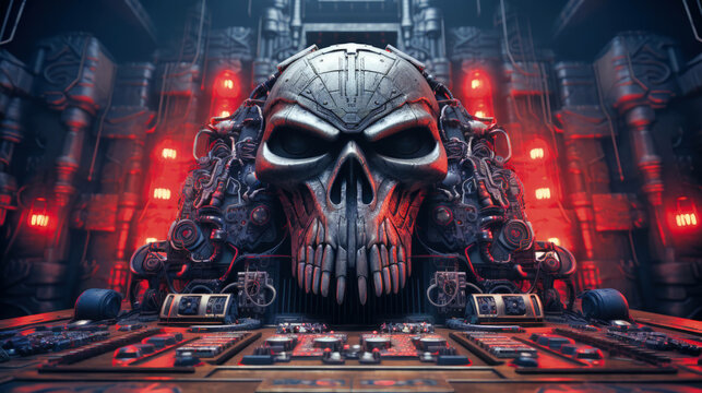 A hyper-technological DJ cover symbolizes the heart of TECHNO music, illustrating the art of mixing and the energy of music scenes designed for the creation of music playlists. Ai generated
