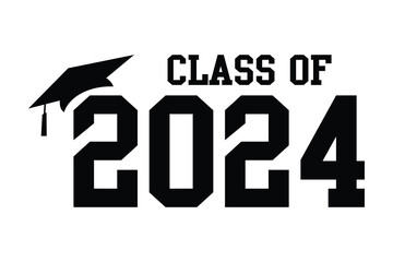 Class of 2024 typography design vector. Text for design, congratulation event, T-shirt, party, high school or college graduate. Editable class of 2024 typography design