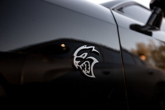 car Dodge Challenger srt hellcat detail logo car