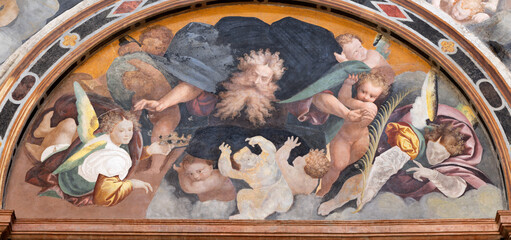 Fototapeta premium MILAN, ITALY - MARCH 4, 2024: The renaissance fresco of God the Creator in the church Chiesa di San Nazaro in Brolo by Bernardino Lanino (1548-1549).