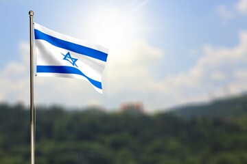 Israel flag over blue sky background