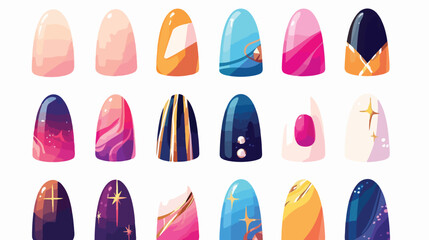 Nails shape icons set. Types of fashion bright colo