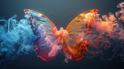 Beautiful colorful butterfly made of smoke on dark background