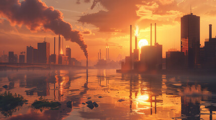 Fototapeta premium sunset over the water global warming
