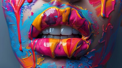 Colorful paint dripping from open mouth